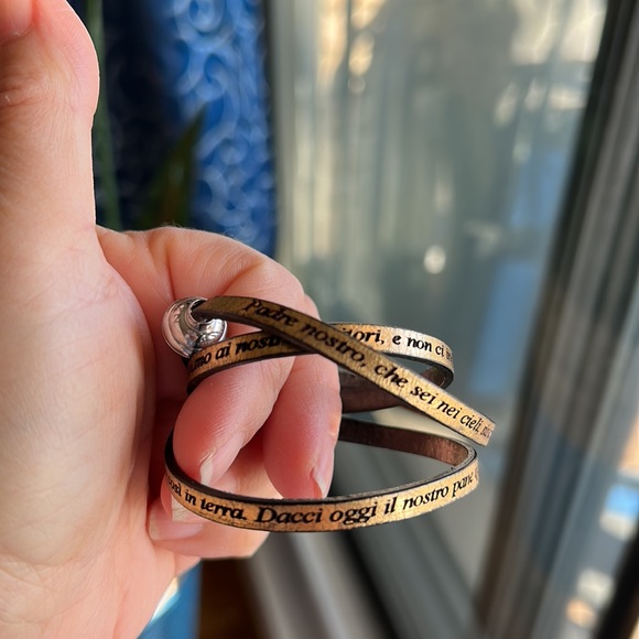 AMEN gold leather wrap prayer bracelet engraved with the our father in Italian - Picture 4 of 8